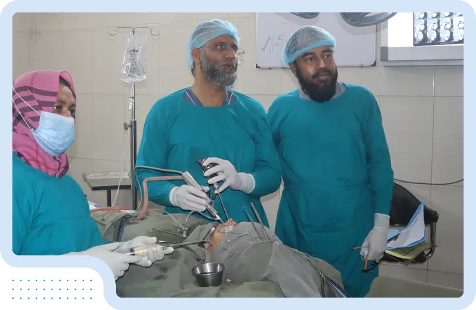 ENT specialist diagnosing adeno-tonsillitis through throat and nose examination